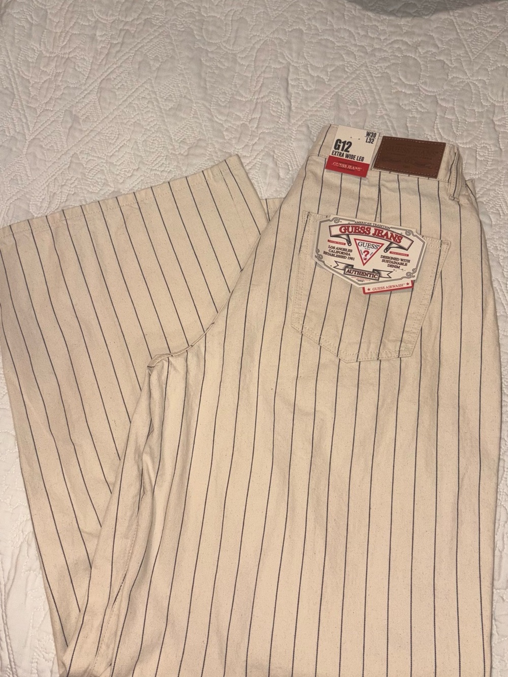 GUESS women Cream Pinstripe Workwear Pants